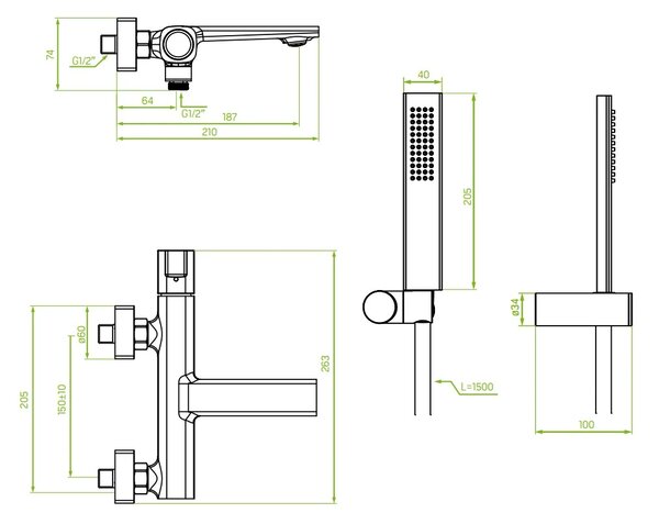 Laveo Tores, baterie pentru cadă cu set de duș manual, negru mat, LAV-BVT_711D