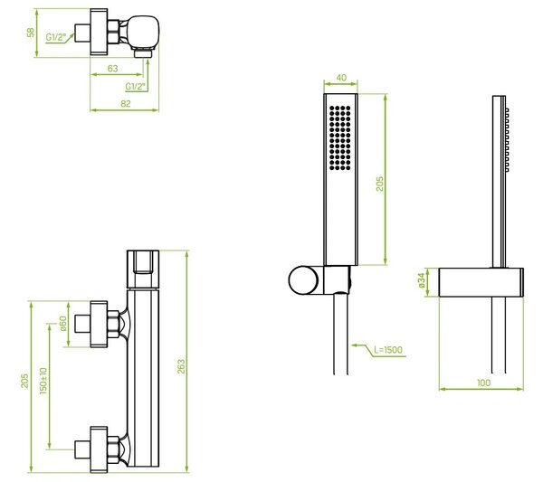 Laveo Tores, baterie de duș cu set manual de duș cu punct, crom, LAV-BVT_041D