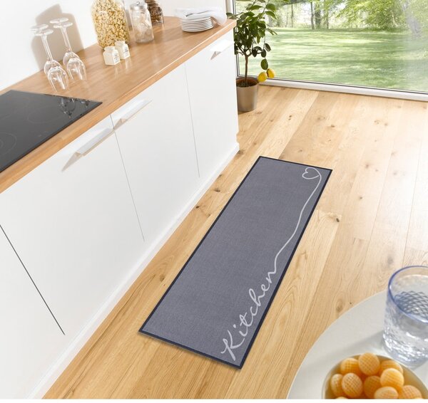 Covor tip traversă Zala Living The Kitchen is Open, 50 x 150 cm, gri