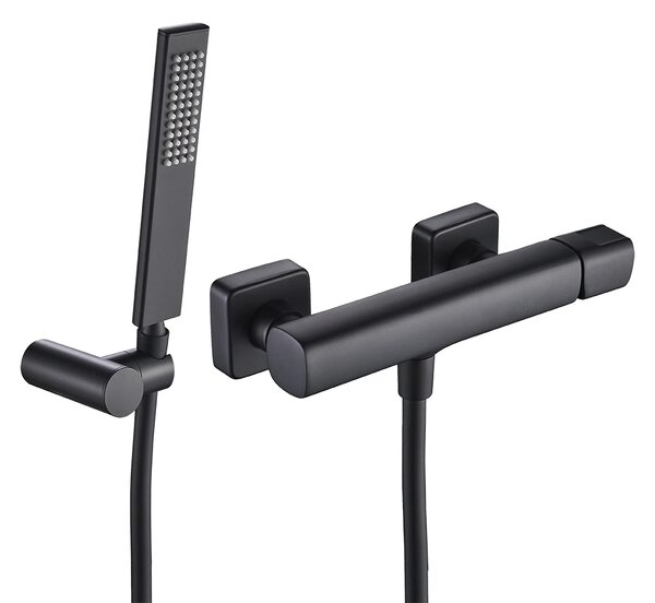 Laveo Tores, baterie de duș cu set de duș manual cu punct, negru mat, LAV-BVT_G41D