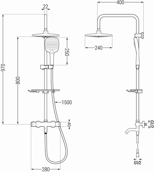 Mexen - Set de duș KT33 cu robinet termostatic Kai, alb-crom, 779003393-21