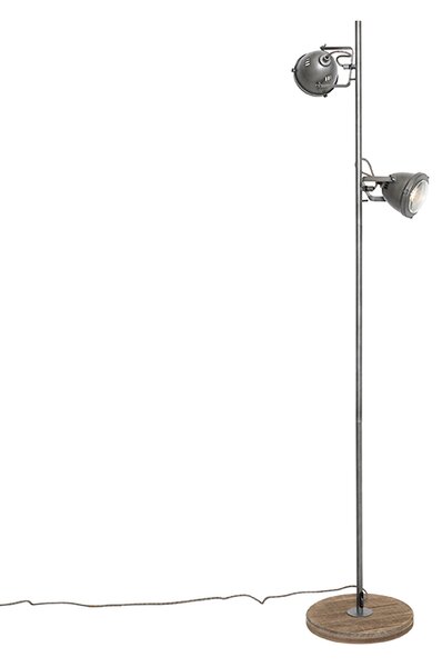 Lampa de podea industriala din otel cu lemn 2 lumini - Emado