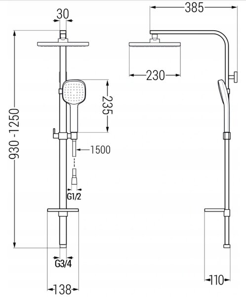 Mexen - Set de duș Q33 cu cap circular superior, negru mat, 798333395-70
