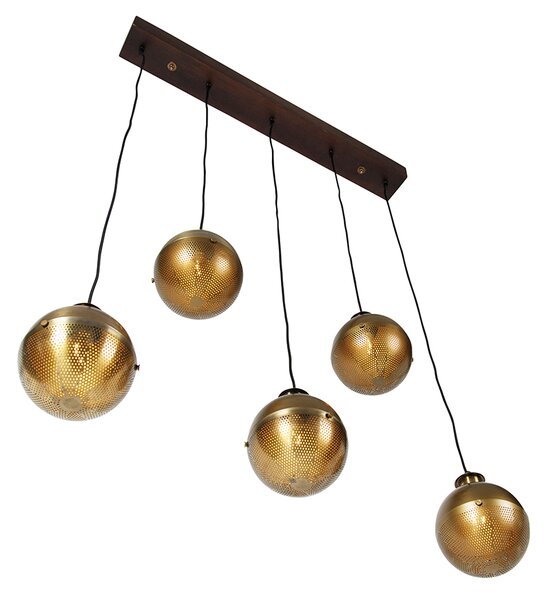 Lampă suspendată industrială bronz cu lemn 5 lumini - Haicha