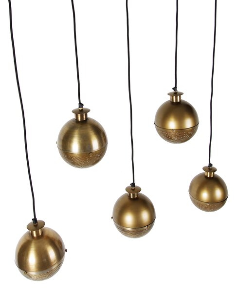 Lampă suspendată industrială bronz cu lemn 5 lumini - Haicha