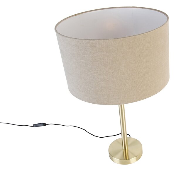 Lampă de masă clasică din alamă cu abajur maro deschis 35 cm - Simplo