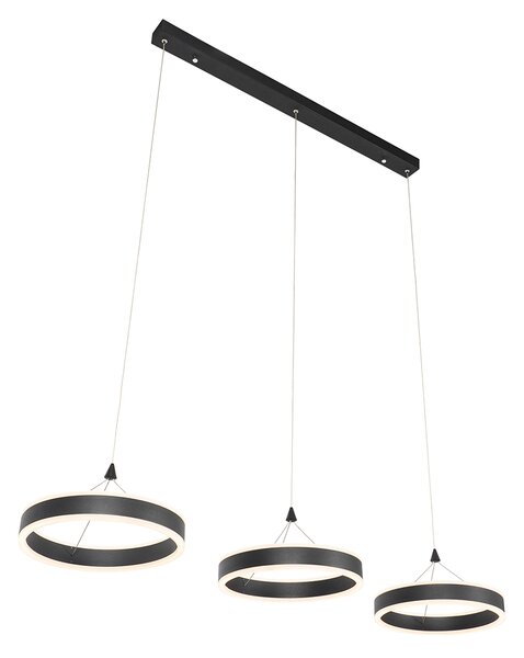 Lampă suspendată neagră dreptunghiulară incluzând LED cu dimmer în 3 trepte cu 3 lumini - Lyani