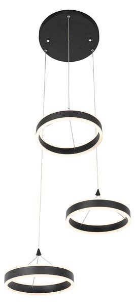 Lampă suspendată neagră rotundă cu LED cu dimmer în 3 trepte cu 3 lumini - Lyani