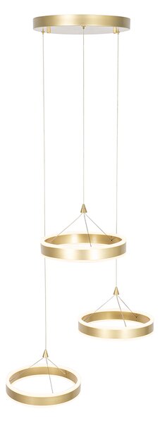 Lampă suspendată din alamă rotundă inclusiv LED cu dimmer în 3 trepte cu 3 lumini - Lyani