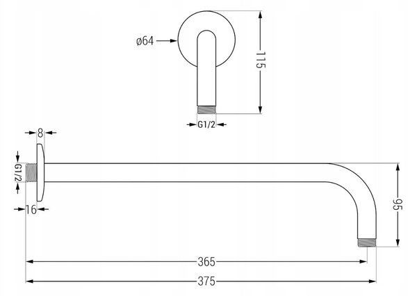 Set Mexen ARM, braț ascuns + cap de duș 30 cm, alb, 79230-20 + 79211-20