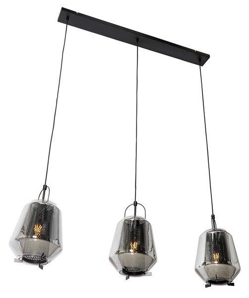 Lampă suspendată neagră cu sticlă fumurie 23 cm ovală cu 3 lumini - Kevin