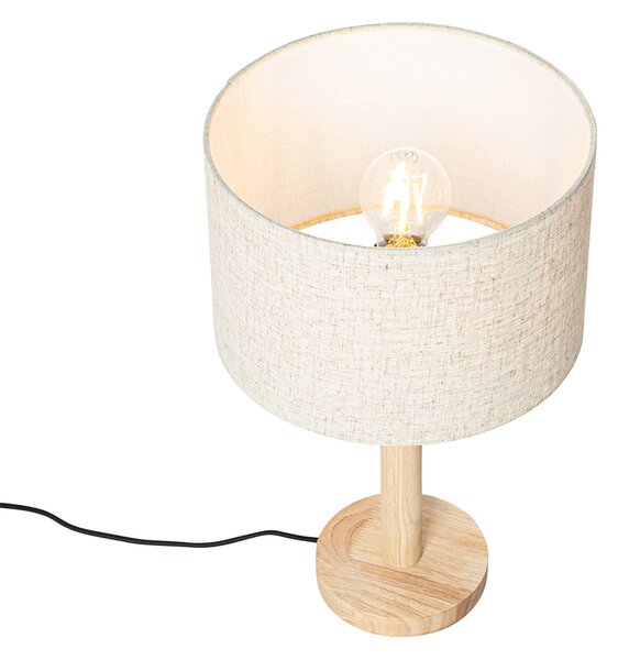 Lampă de masă rustică din lemn cu abajur din in bej 25 cm - Mels