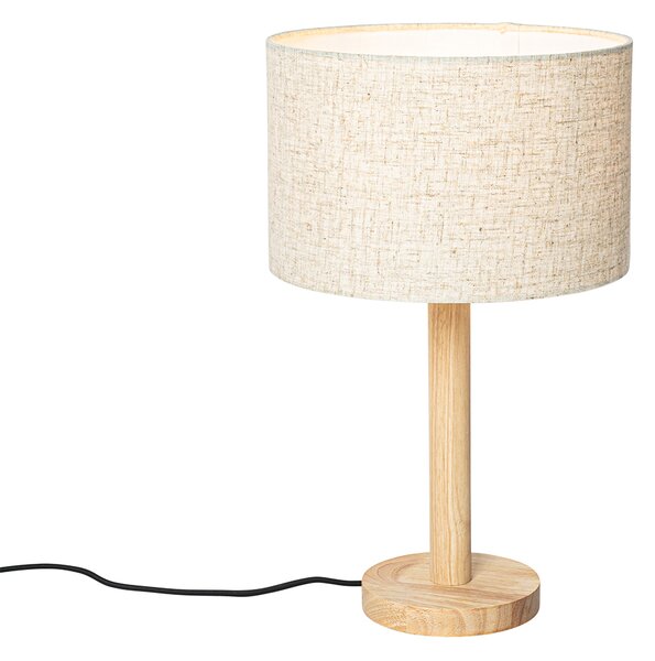 Lampă de masă rustică din lemn cu abajur din in bej 25 cm - Mels