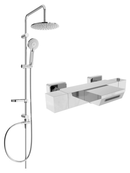 Mexen Carl, set de duș cu duș cu efect de ploaie și robinet termostatic pentru baie CUBE, crom, 77360240-00