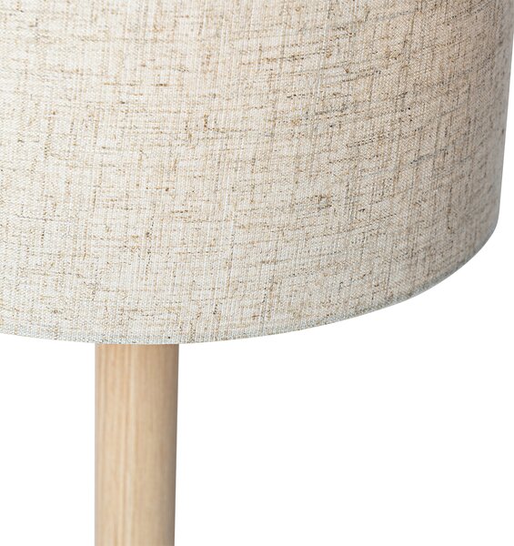 Lampă de masă rustică din lemn cu abajur din in bej 25 cm - Mels