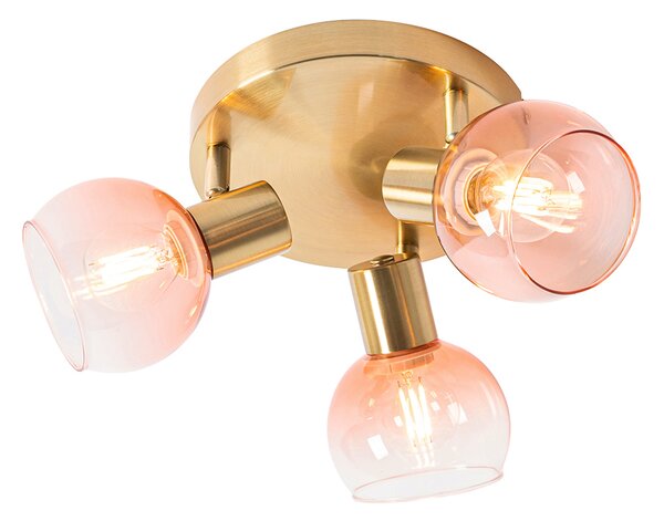 Plafoniera cu spoturi Art Deco aurie cu sticlă roz cu 3 lumini - Vidro