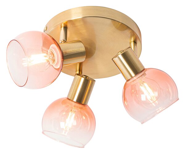 Plafoniera cu spoturi Art Deco aurie cu sticlă roz cu 3 lumini - Vidro
