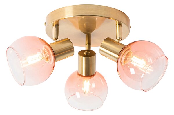 Plafoniera cu spoturi Art Deco aurie cu sticlă roz cu 3 lumini - Vidro