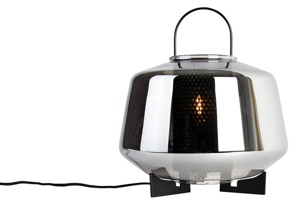 Lampă de masă Art Deco neagră cu sticlă fumurie 30 cm - Kevin