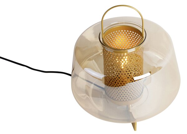 Lampă de masă Art Deco aurie cu sticlă chihlimbar 30 cm - Kevin
