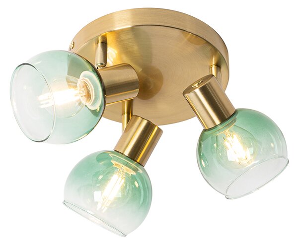 Plafonieră spot Art Deco aurie cu sticlă verde cu 3 lumini - Vidro