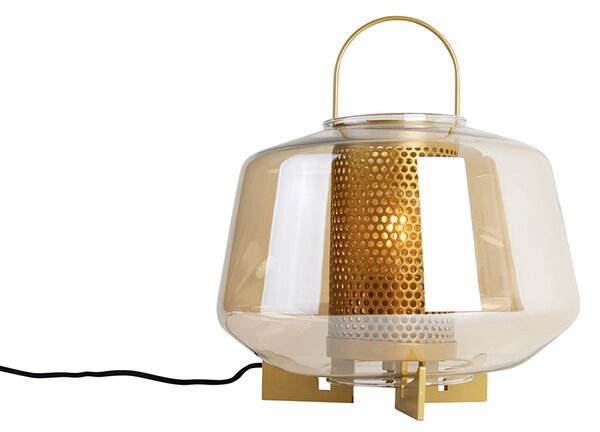 Lampă de masă Art Deco aurie cu sticlă chihlimbar 30 cm - Kevin