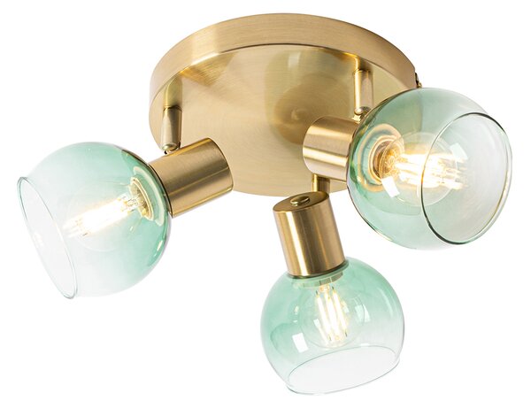 Plafonieră spot Art Deco aurie cu sticlă verde cu 3 lumini - Vidro