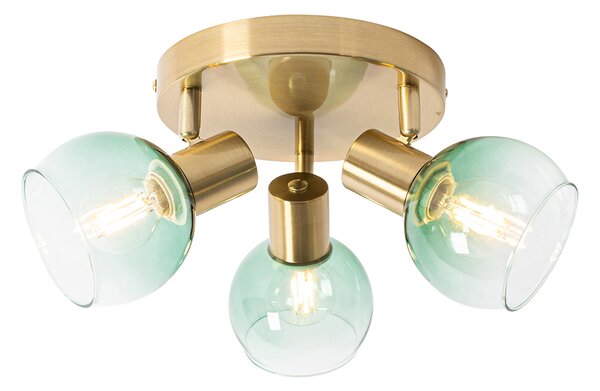 Plafonieră spot Art Deco aurie cu sticlă verde cu 3 lumini - Vidro