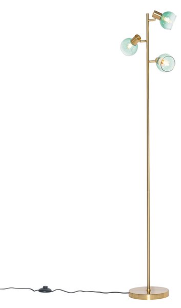 Lampa de podea Art Deco aurie cu sticlă verde cu 3 lumini - Vidro