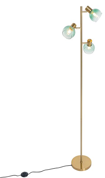 Lampa de podea Art Deco aurie cu sticlă verde cu 3 lumini - Vidro