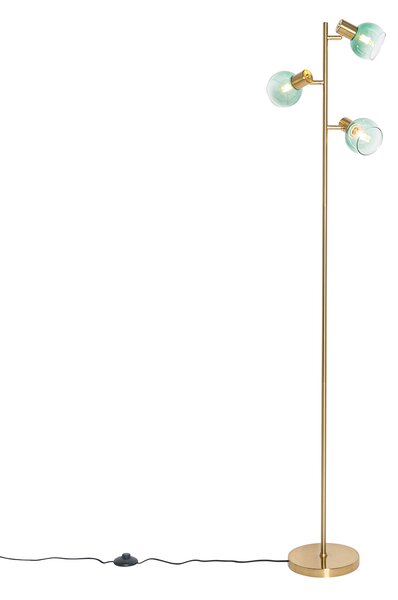Lampa de podea Art Deco aurie cu sticlă verde cu 3 lumini - Vidro