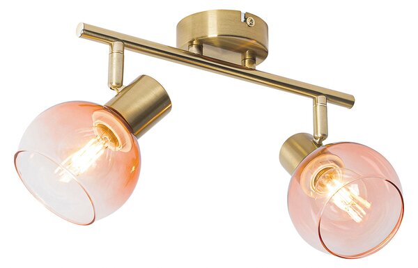 Spotlight Art Deco auriu cu sticlă roz 2 lumini - Vidro