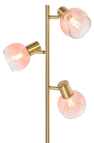 Lampă de podea Art Deco aurie cu sticlă roz cu 3 lumini - Vidro
