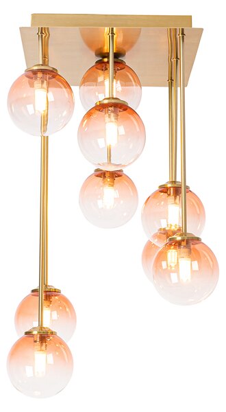 Plafonieră Art Deco aurie cu sticlă roz cu 9 lumini - Atena