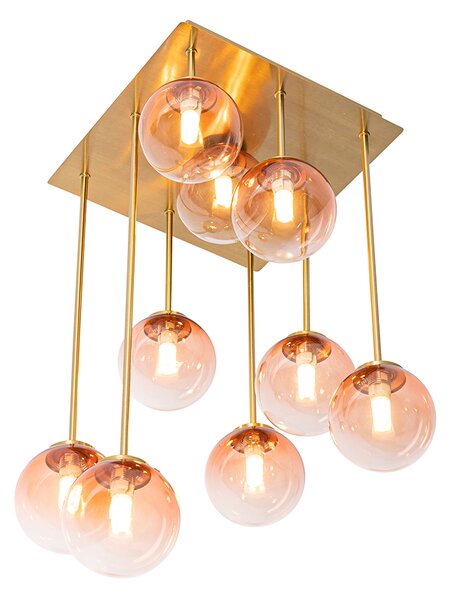 Plafonieră Art Deco aurie cu sticlă roz cu 9 lumini - Atena