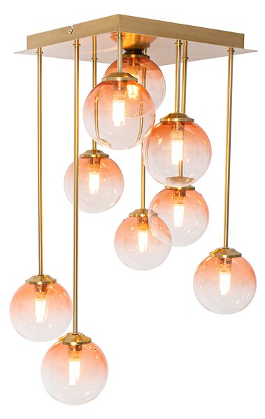 Plafonieră Art Deco aurie cu sticlă roz cu 9 lumini - Atena
