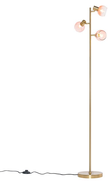Lampă de podea Art Deco aurie cu sticlă roz cu 3 lumini - Vidro