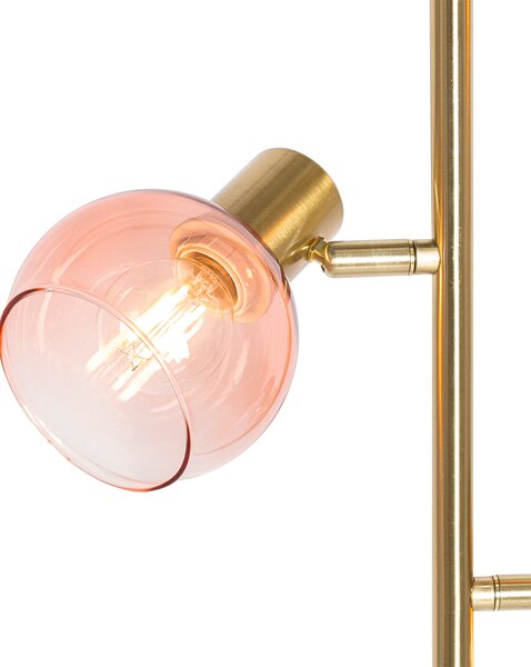 Lampă de podea Art Deco aurie cu sticlă roz cu 3 lumini - Vidro