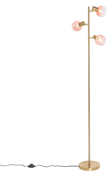Lampă de podea Art Deco aurie cu sticlă roz cu 3 lumini - Vidro