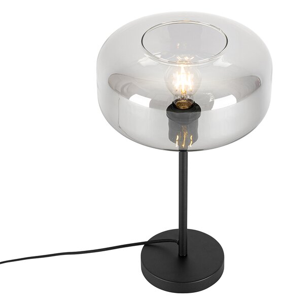 Lampă de masă Art Deco neagră cu sticlă fumurie - Bizle