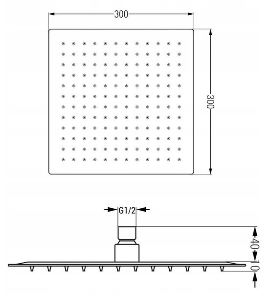 Mexen CUBE, braț ascuns 40cm + cap de duș 30x30cm, alb, 79112-20+79130-20