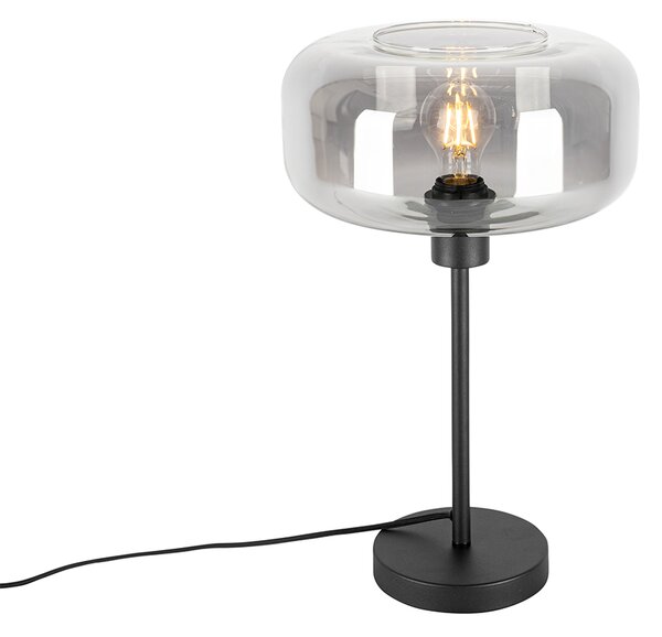 Lampă de masă Art Deco neagră cu sticlă fumurie - Bizle
