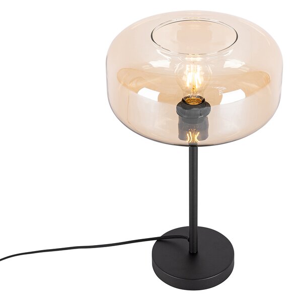Lampă de masă Art Deco neagră cu sticlă chihlimbar - Bizle