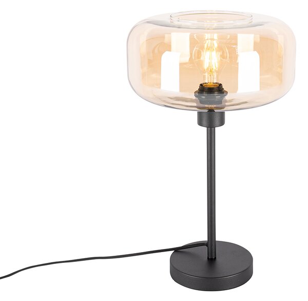 Lampă de masă Art Deco neagră cu sticlă chihlimbar - Bizle