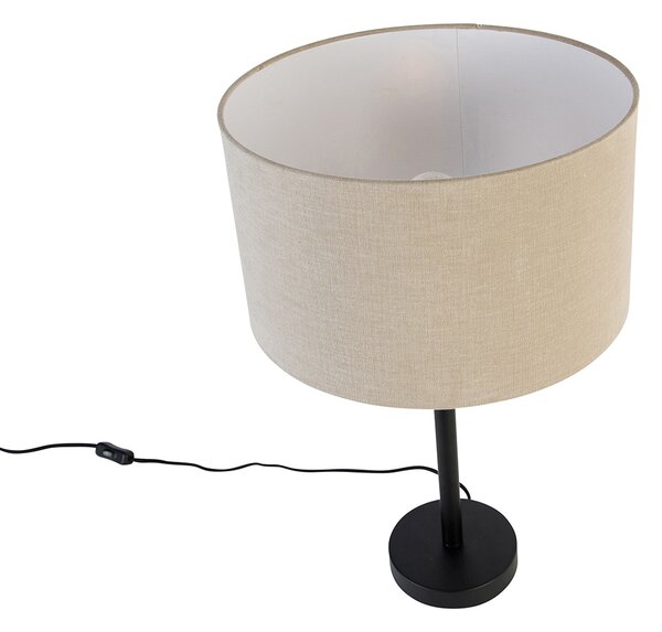 Lampă de masă modernă neagră cu abajur din bouclé maro deschis 35 cm - Simplo