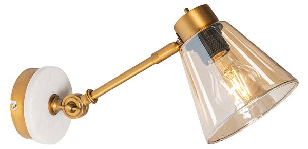 Aplică Art Deco bronz cu marmură și sticlă chihlimbar - Nina