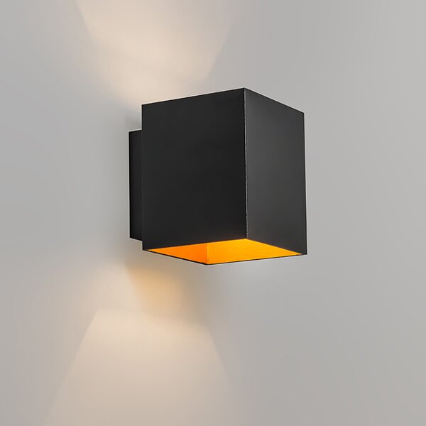 Set de 2 aplice de perete de design negru și auriu pătrate - Sola