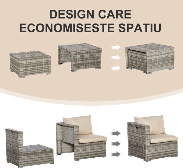 Outsunny Set Mobilier de Grădină Lux 8 Piese, Canapea, Perne Detașabile și Lavabile, Ratan PE Bej, Spațios | Aosom Romania