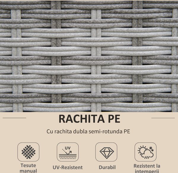 Outsunny Set Mobilier de Grădină Lux 8 Piese, Canapea, Perne Detașabile și Lavabile, Ratan PE Bej, Spațios | Aosom Romania