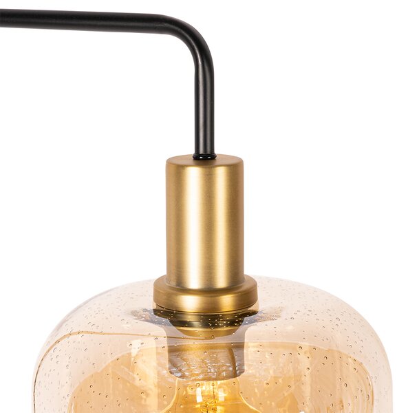 Lampa de podea de design neagră cu alamă și sticlă chihlimbar - Zuzanna